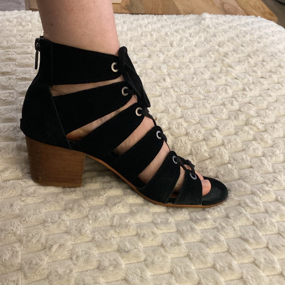 Lucky Brand black Suede  Lace-Up Sandals